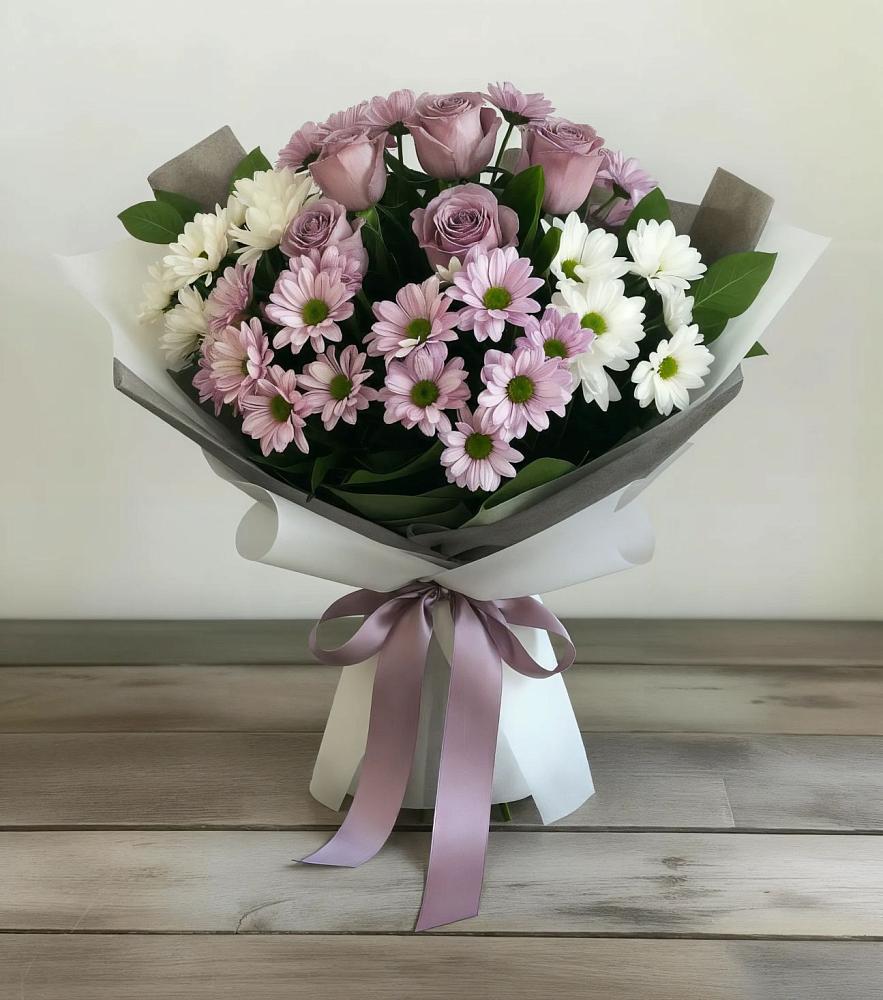 Букет цветов из: Хризантемы и Розы в Анциферово Новгородская область