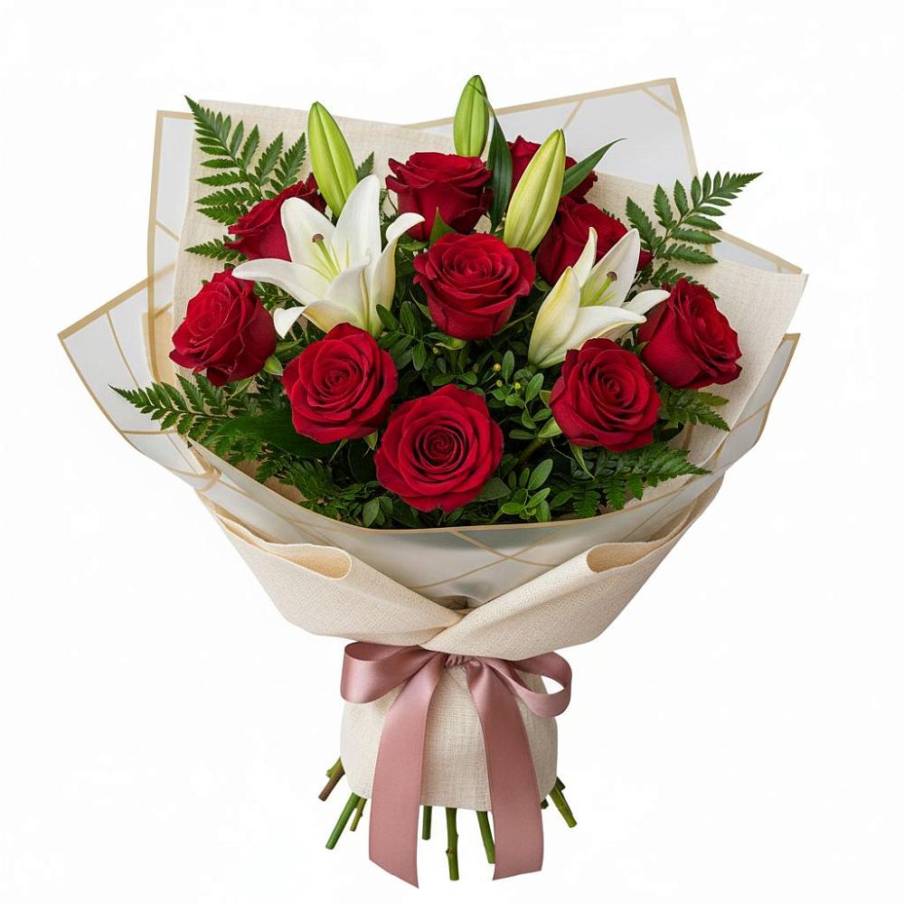 Букет цветов из: Лилии и Розы в Анциферово Новгородская область