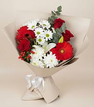 Букет цветов из:  Розы, Хризантемы, Герберы и Лилии в Анциферово Новгородская область
