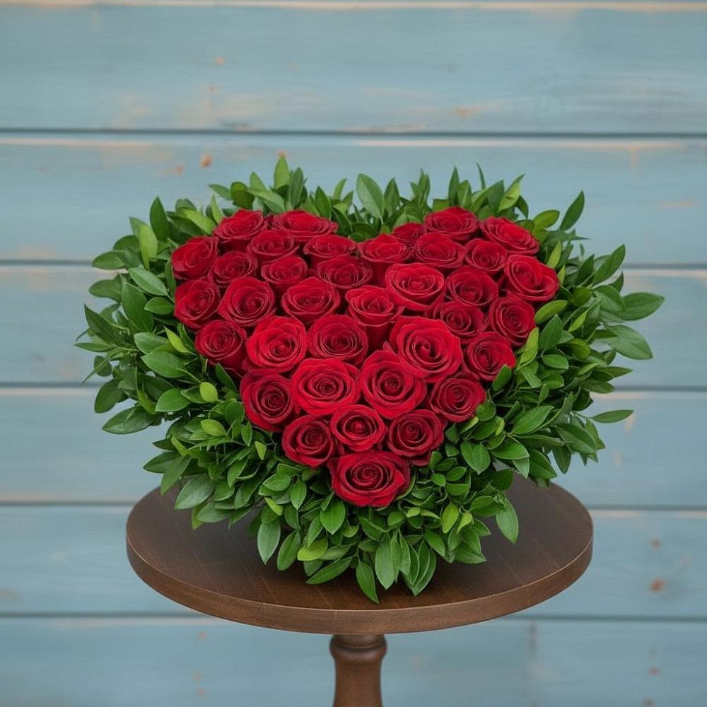 Цветочная композиция из Розы в виде сердца в Анциферово Новгородская область