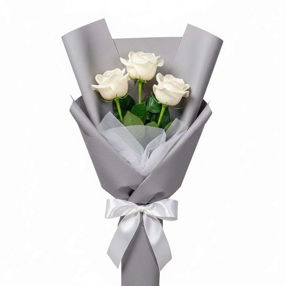 Букет 3 белые розы в Анциферово Новгородская область