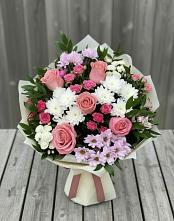 Букет цветов из:  Альстромерии, Гвоздики, Розы и Хризантемы #REPLACE_PRED# Анциферово Новгородская область