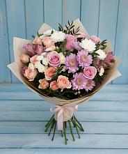 Букет цветов из:  Хризантемы, Розы и Альстромерии в Анциферово Новгородская область