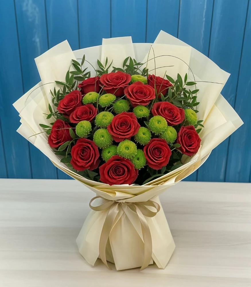 Букет цветов из: Розы и Хризантемы в Анциферово Новгородская область